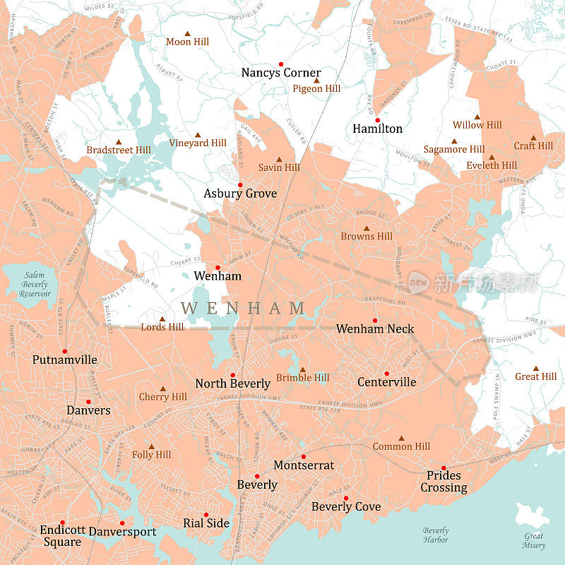 MA Essex Wenham矢量路线图
